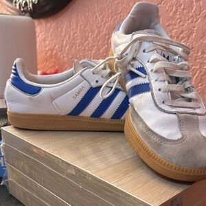 Adidas Samba Kids Sneakers - White, Blue, and Tan